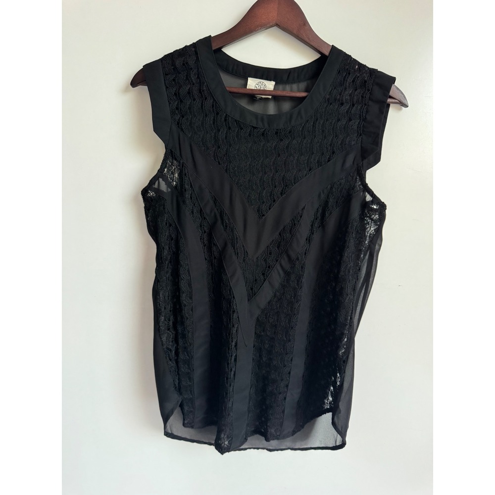 Lilyan New Orleans Black Lace Sheer Chiffon Sleeveless Top Chevron Goth Whimsy